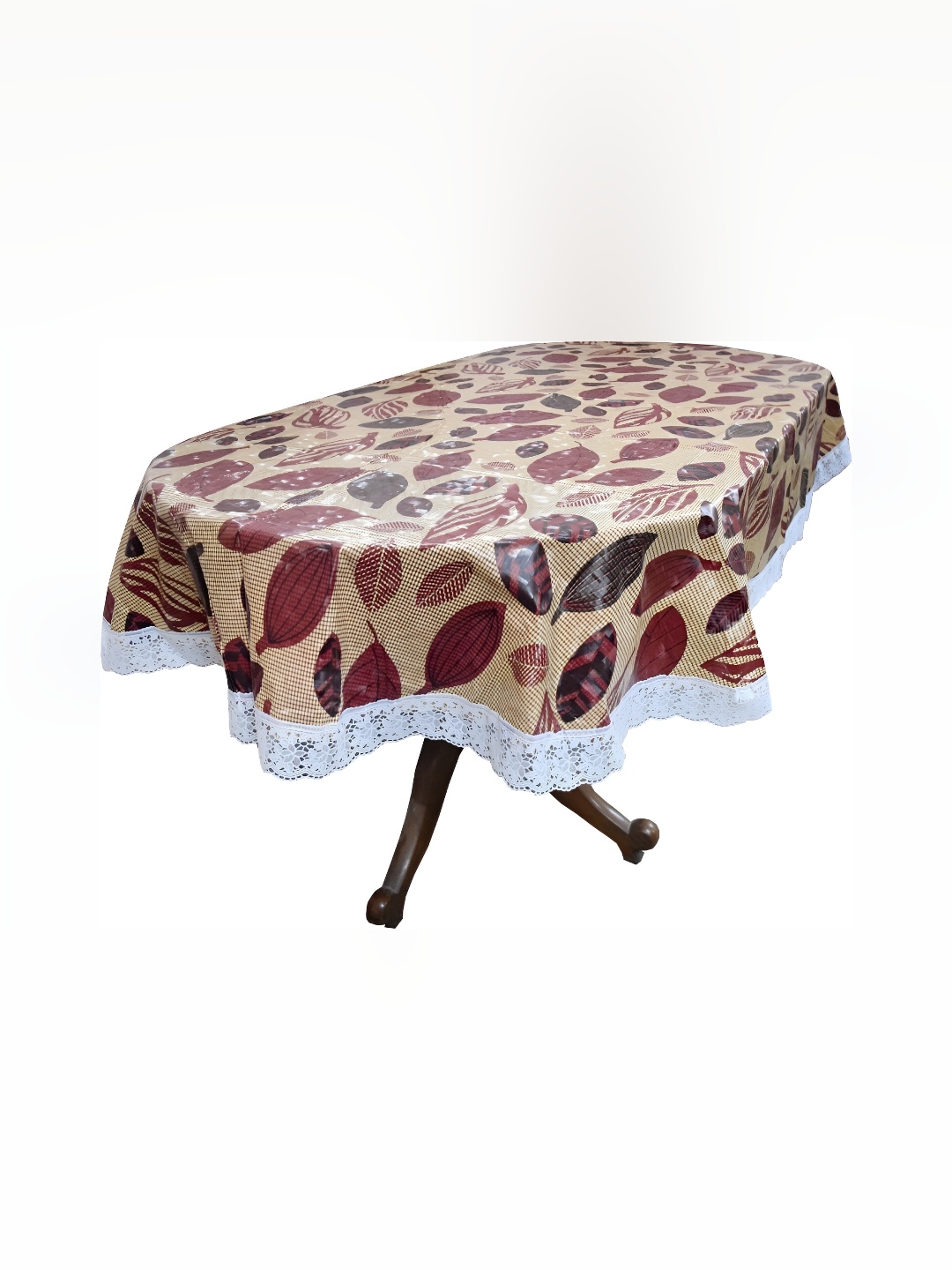 

Stylista Brown & White Floral Printed Waterproof Oval 4-Seater Table Cover