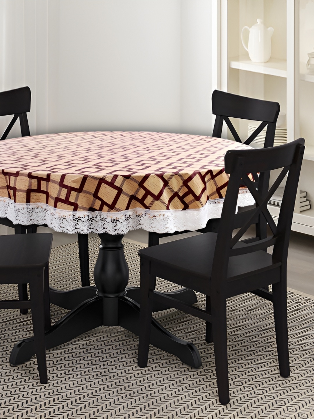 

Stylista Brown & White Geometric Waterproof Round 8-Seater Table Cover
