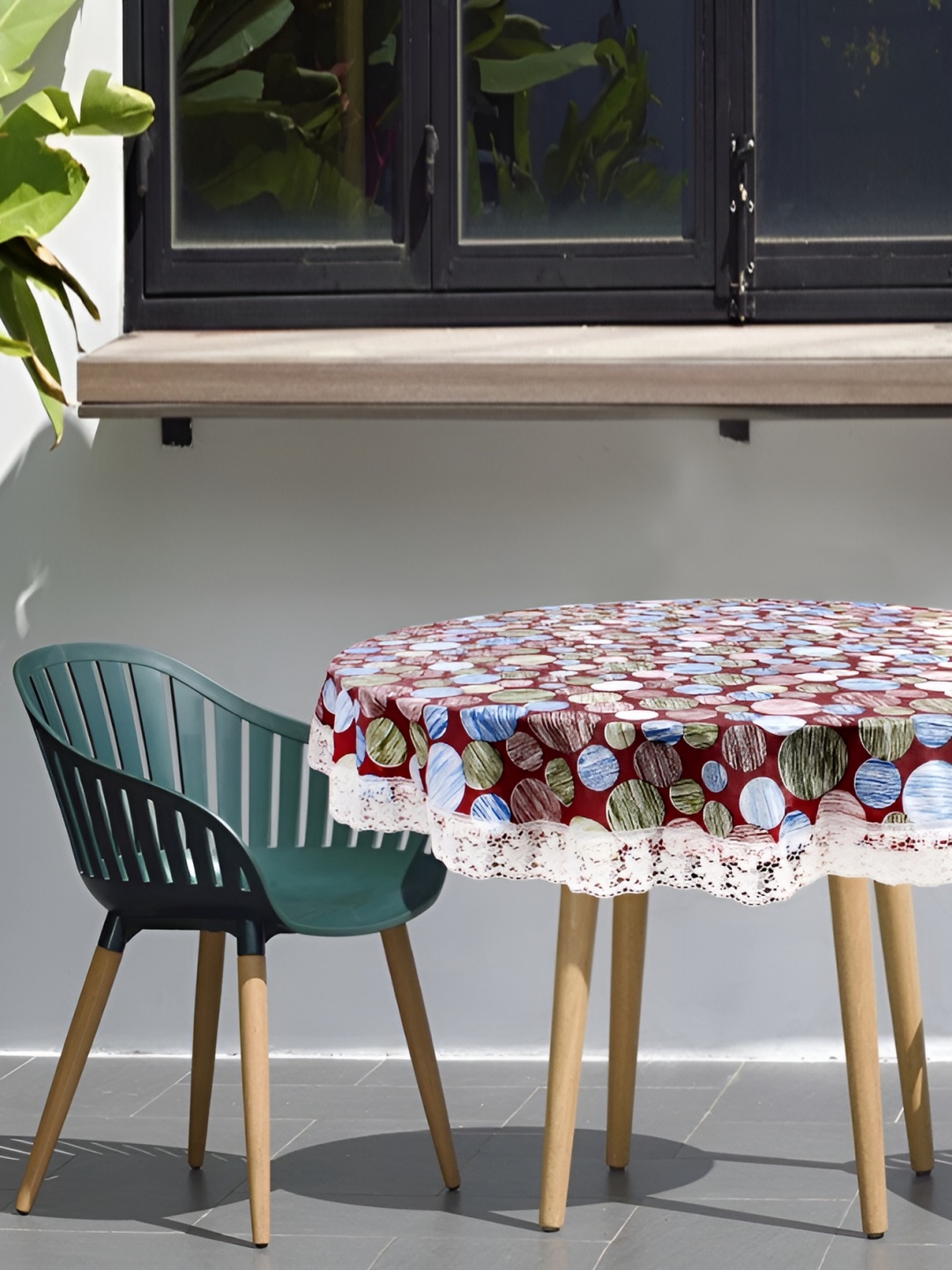 

Stylista Maroon & Blue Printed Waterproof Round 2-Seater Table Cover