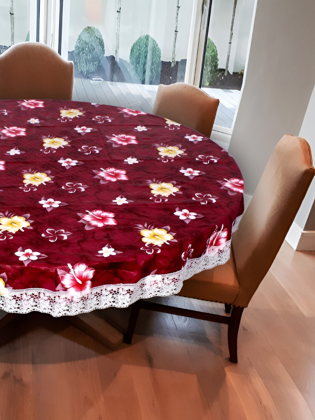 

Stylista Maroon & Pink Floral Waterproof Round 6 Seater Table Cover