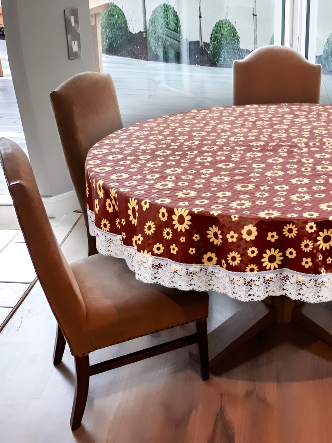 

Stylista Brown & Yellow Floral Waterproof Round 6 Seater Table Cover