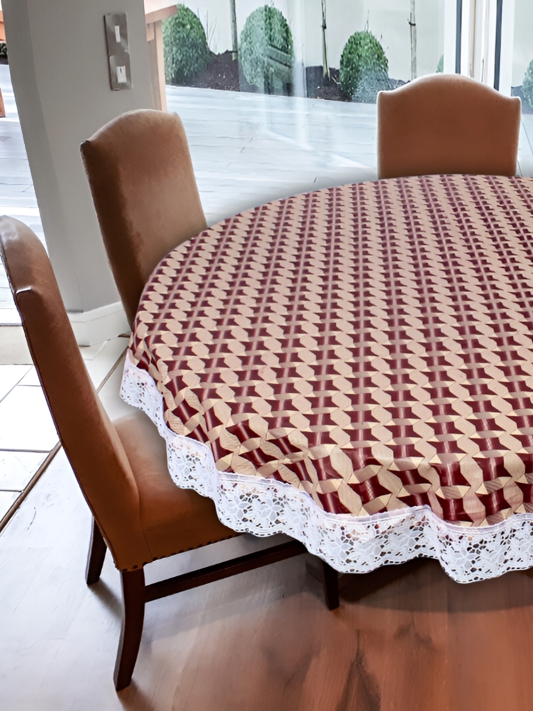 

Stylista Red & Beige Printed Waterproof Round 6-Seater Table Cover