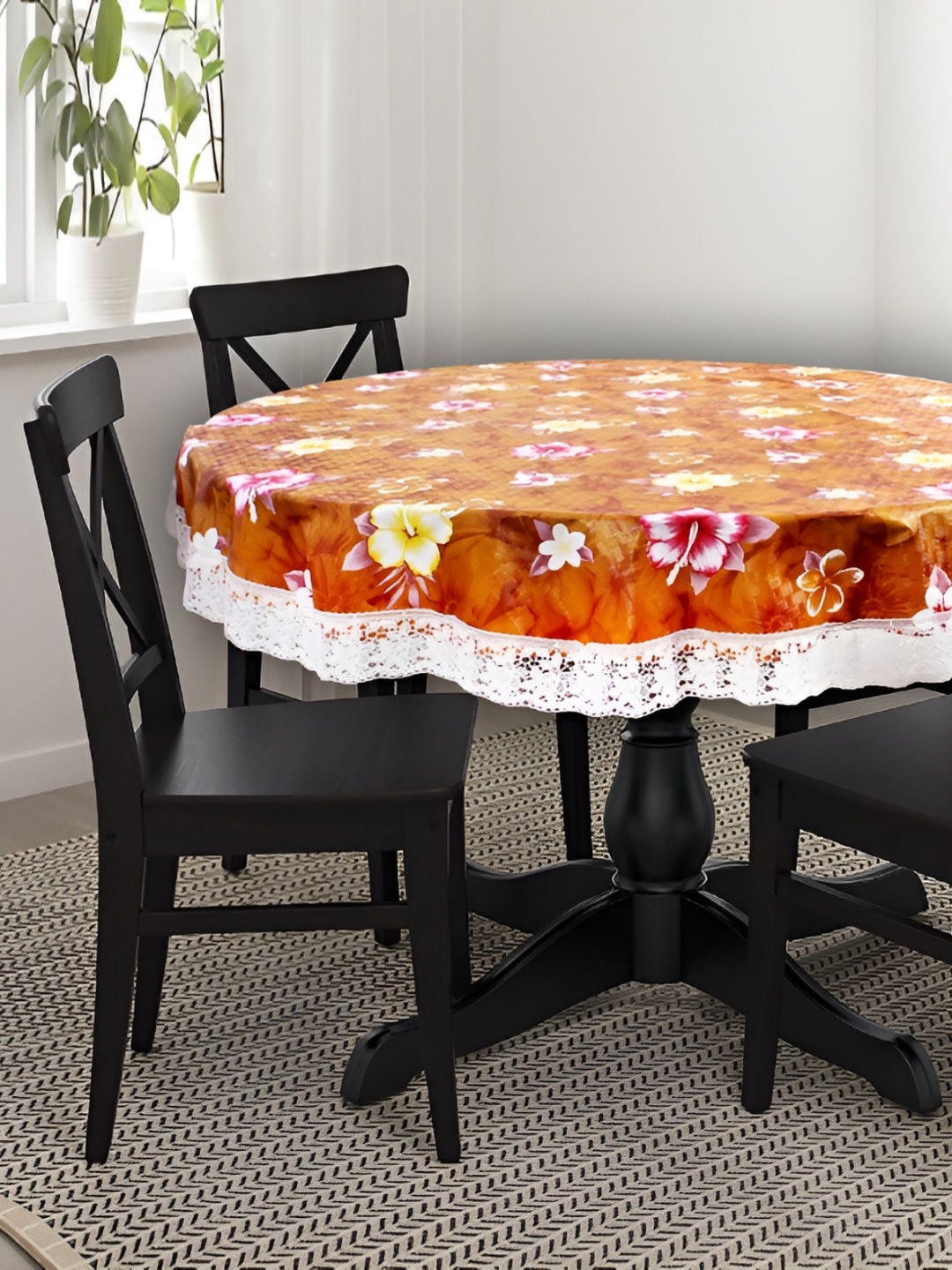 

Stylista Orange & White Floral Waterproof Round 8 Seater Table Cover