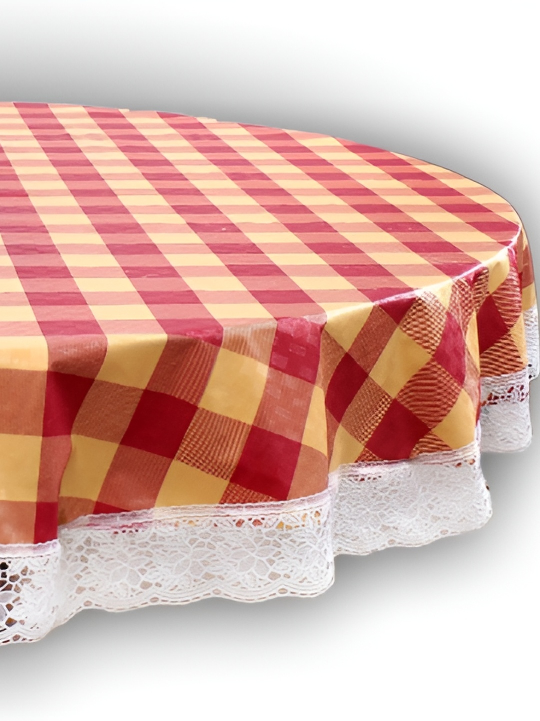 

Stylista Cream & Maroon Geometric Round Waterproof 4-Seater Table Cover