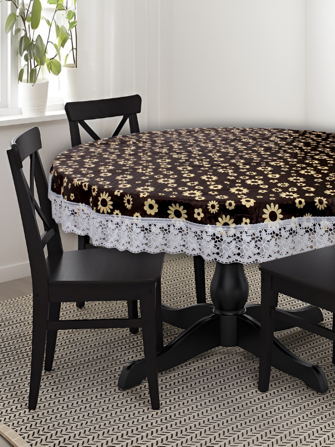 

Stylista Brown & Yellow Floral Waterproof Plastic Round 4 Seater Table Cover
