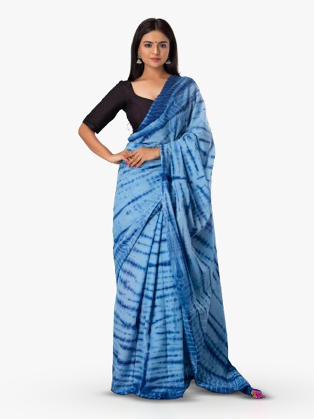 

KIAARON Printed Pure Cotton Block Print Saree, Blue