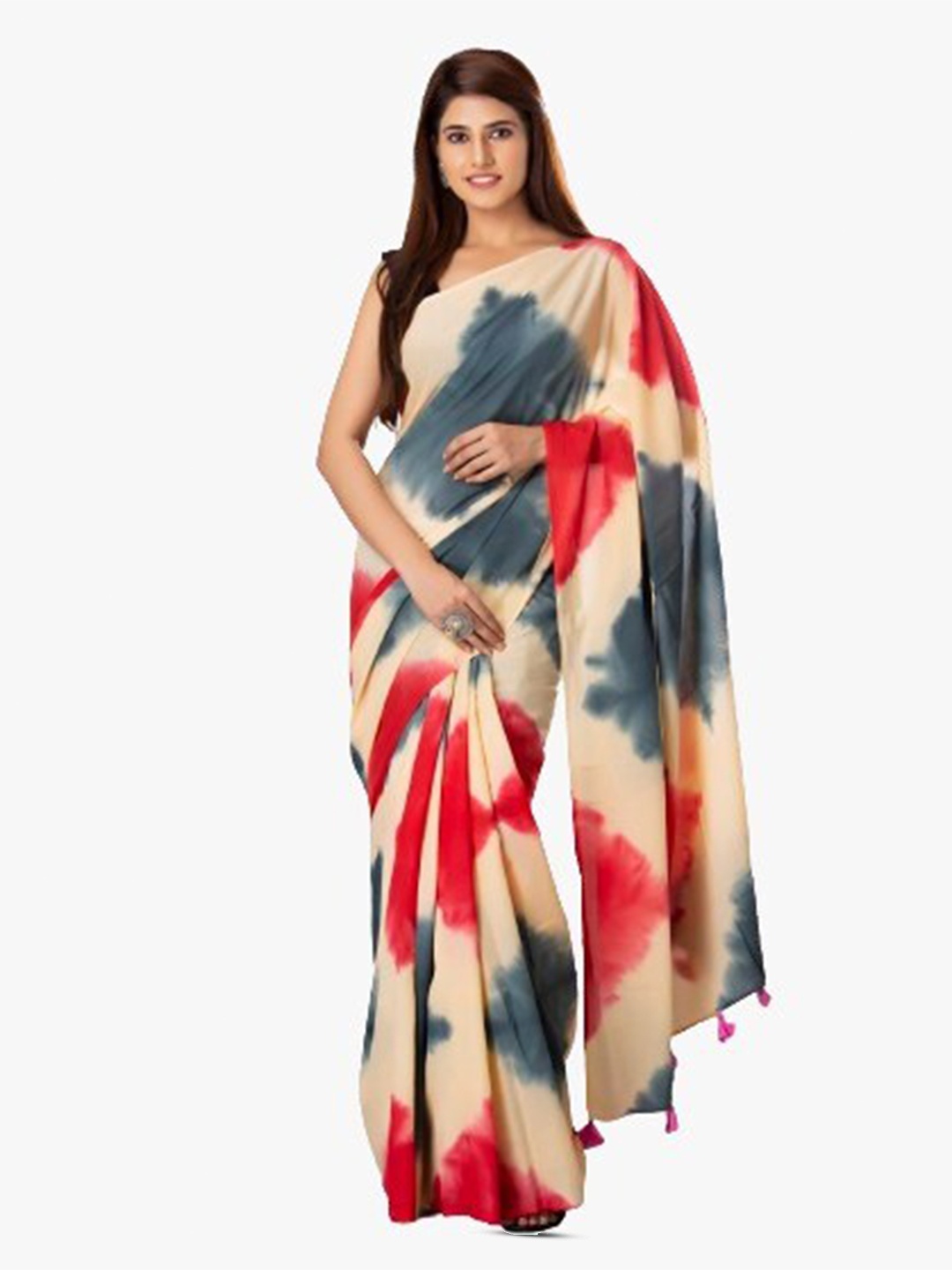 

KIAARON Printed Pure Cotton Block Print Saree, Cream