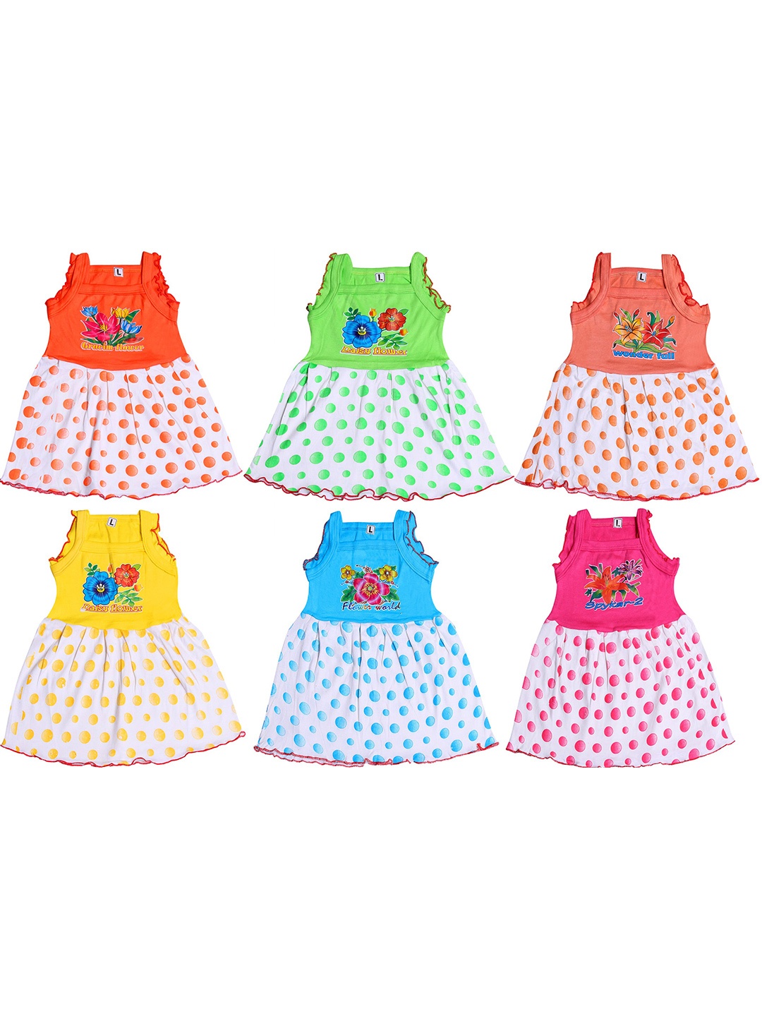 

BAESD Kids-Girls Pack Of 6 Polka Dots Print Square Neck A-Line Dress, White