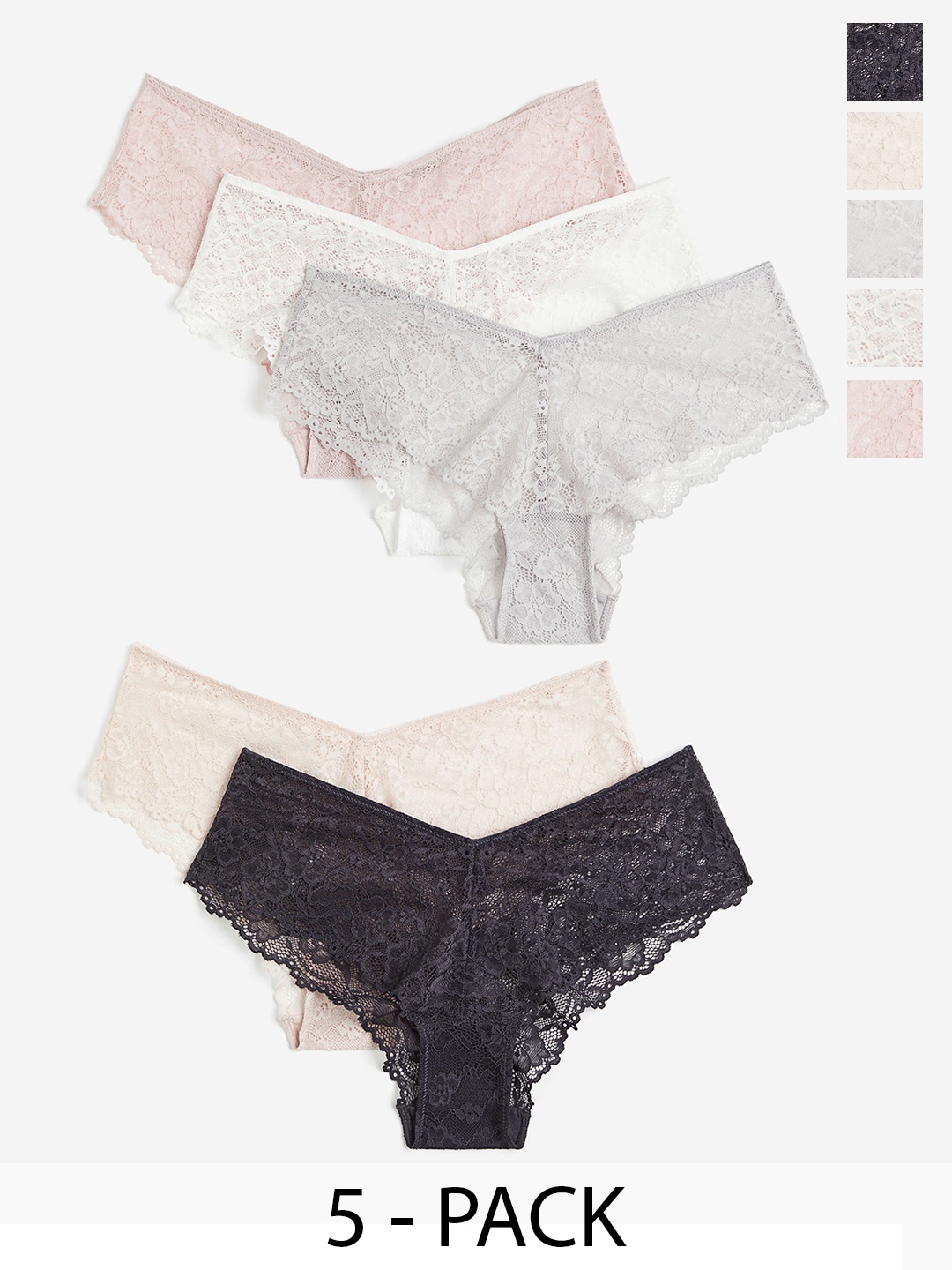 

H&M Women 5-Pack Lace Hipster Briefs, Grey