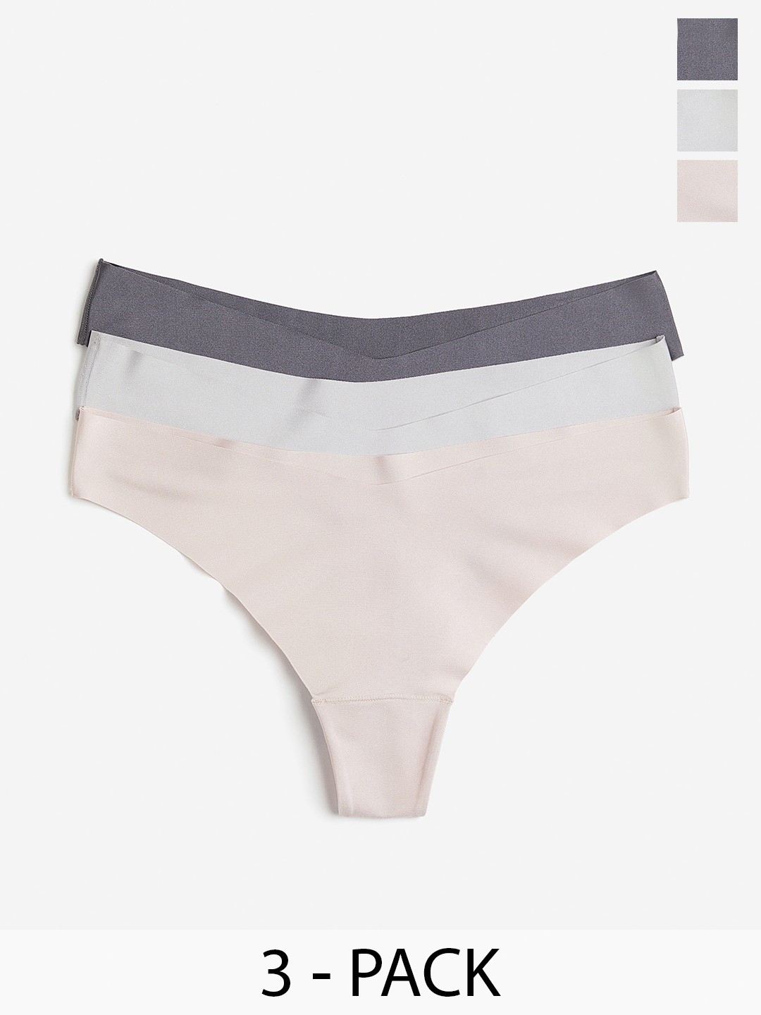 

H&M Women 3-Pack Invisible Thong Briefs, Grey