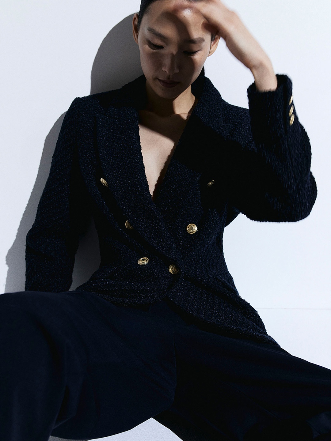

H&M Textured-Weave Blazer, Navy blue