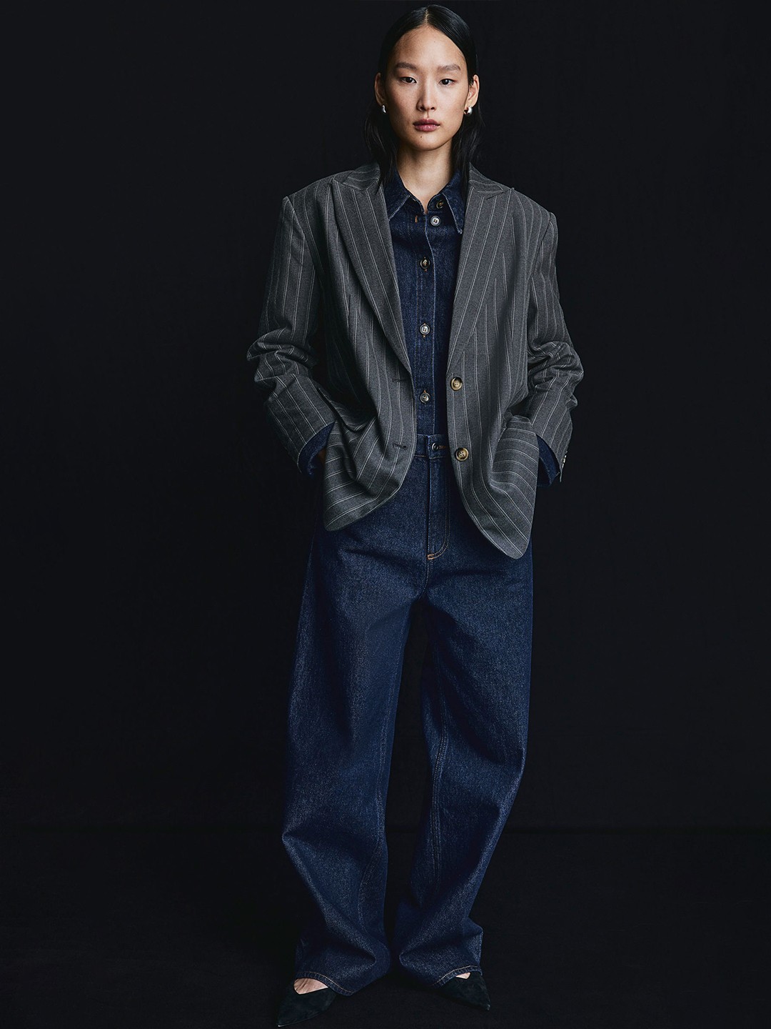 

H&M Oversized Twill Blazer, Grey