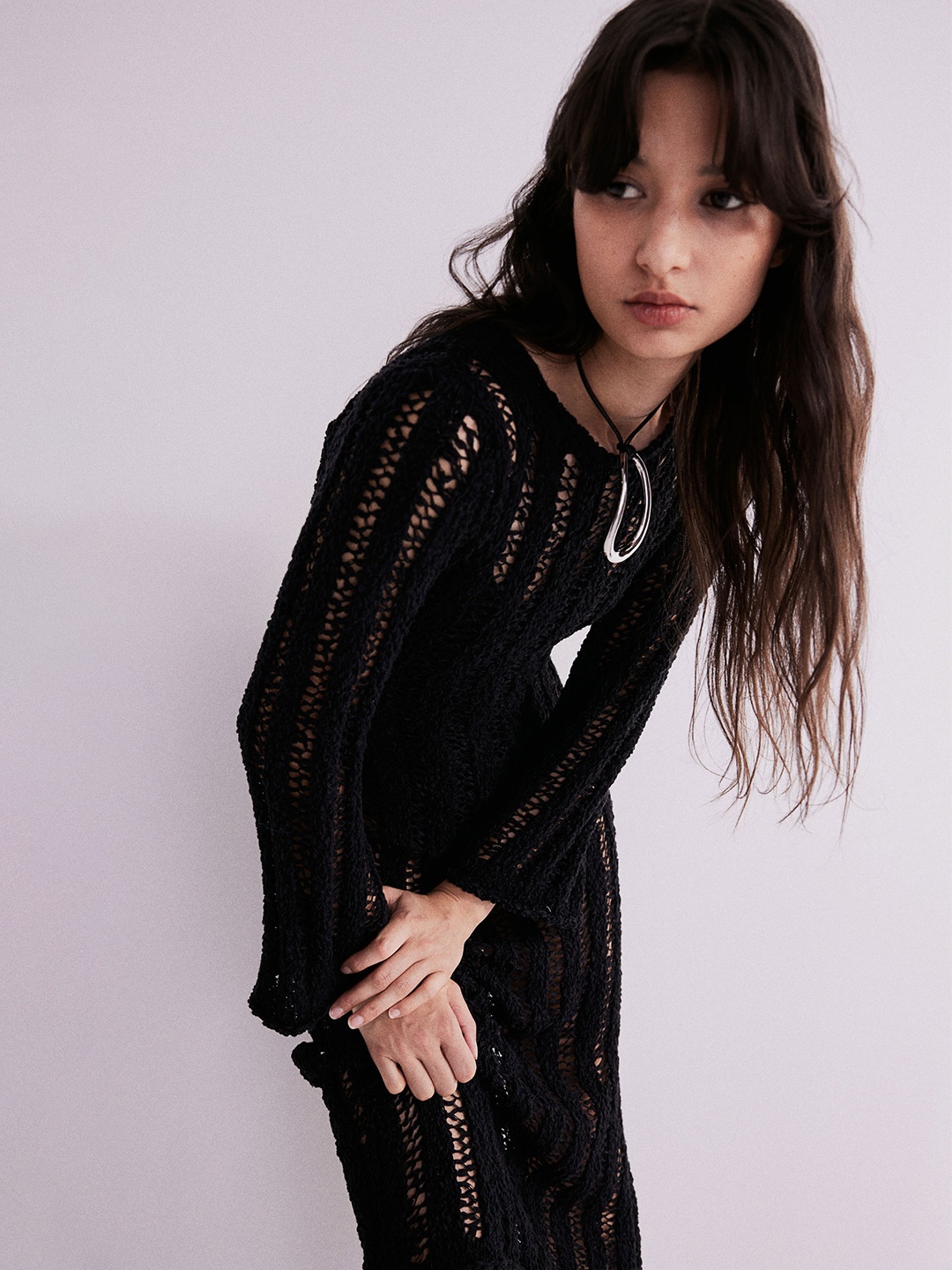 

H&M Ladder Stitch Look Knitted Dress, Black