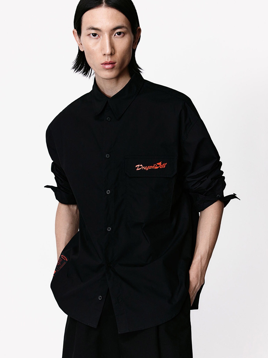 

H&M Pure Cotton Loose Fit Shirt, Black