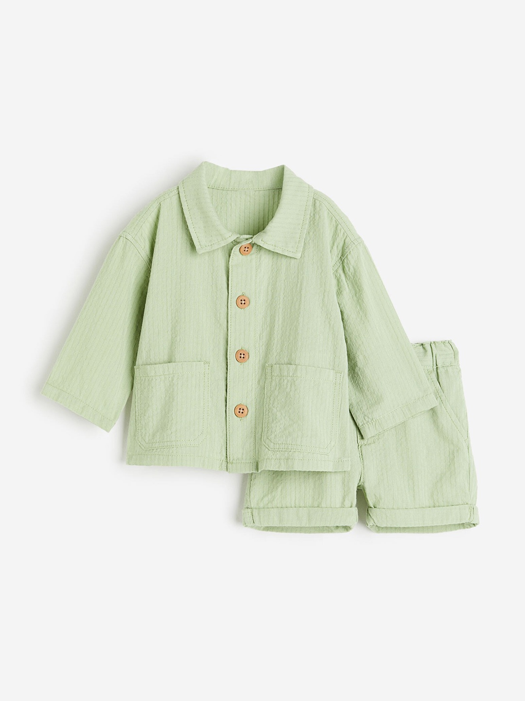 

H&M Boys Pure Cotton 2-Piece Seersucker Set, Green