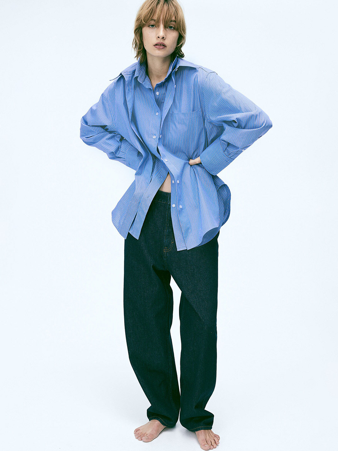 

H&M Pure Cotton Loose-Fit Shirt, Blue