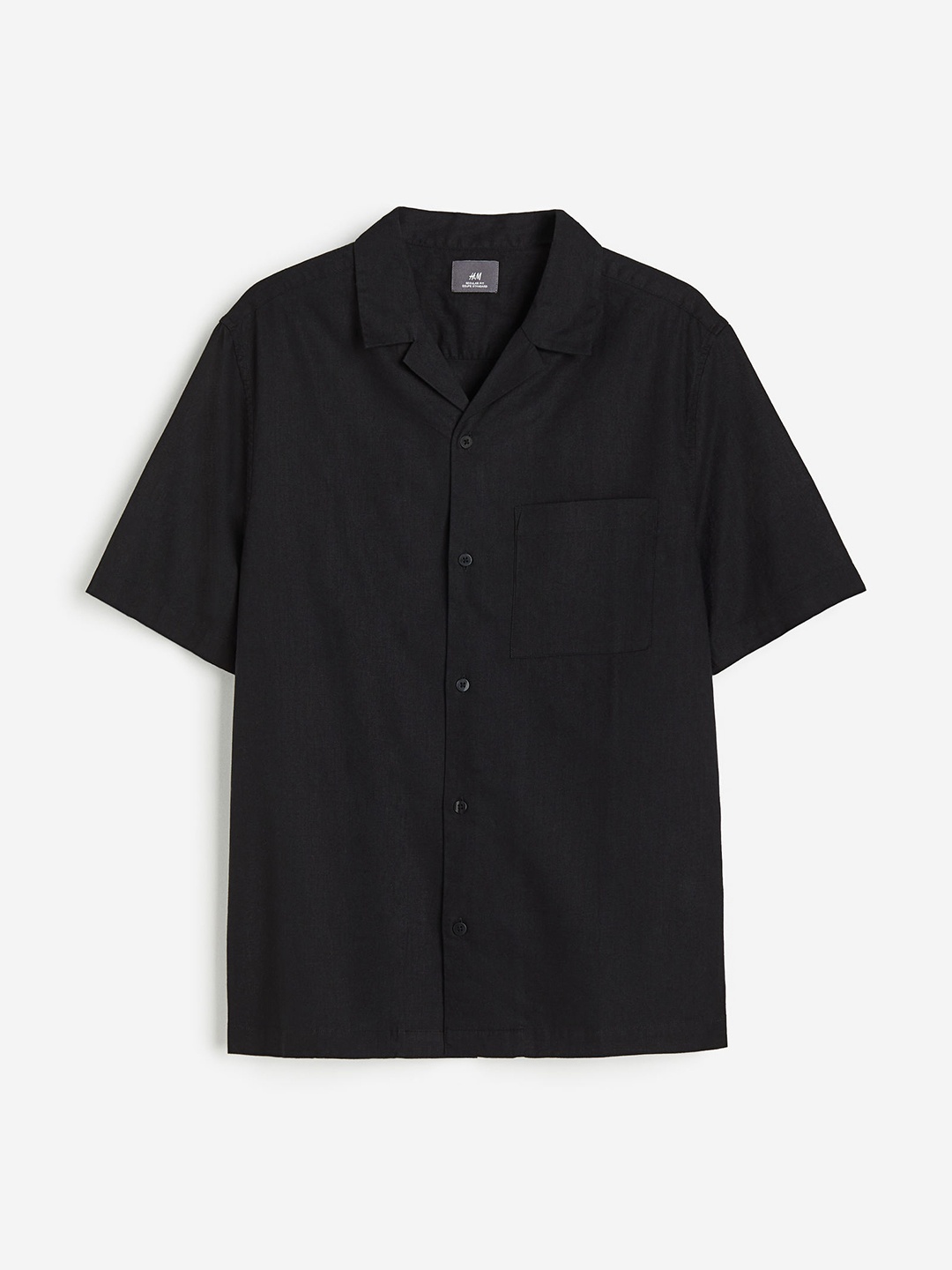 

H&M Men Regular Fit Linen-Blend Shirt, Black