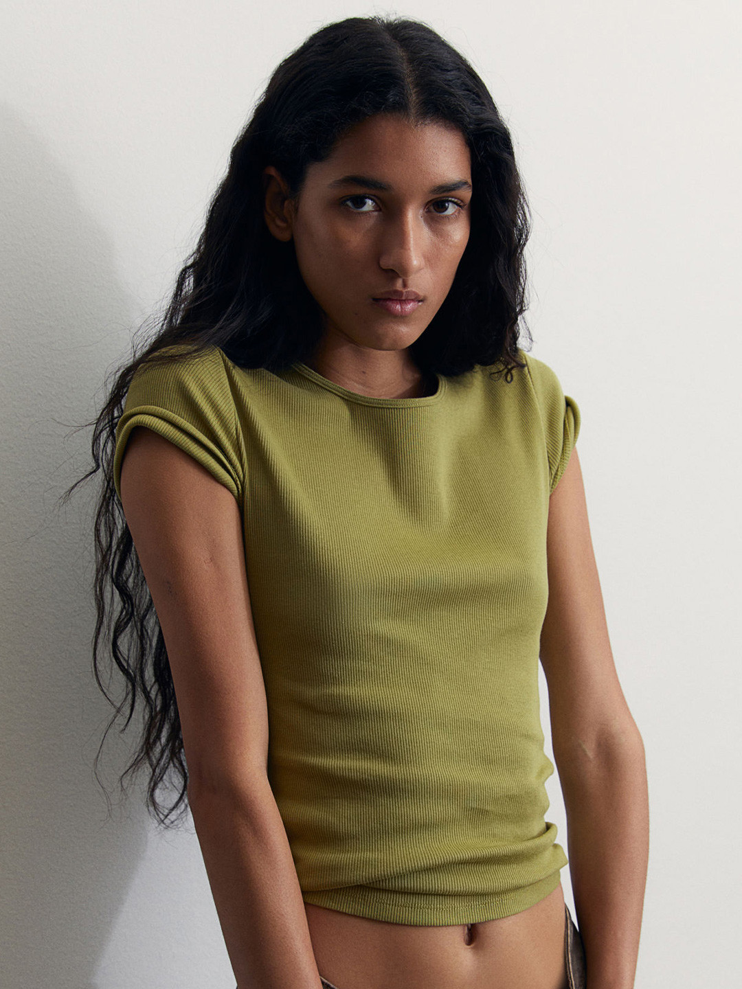 

H&M Ribbed T-shirt, Olive