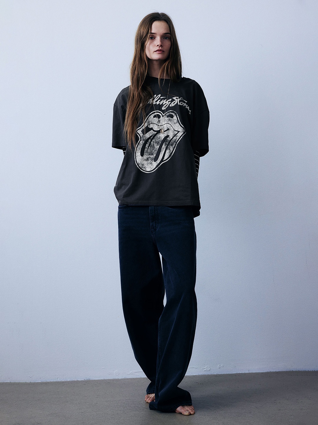 

H&M Pure Cotton Oversized Printed T-shirt, Grey