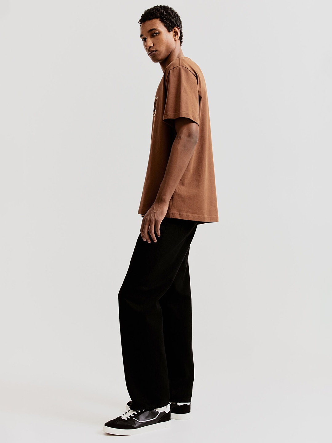 

H&M Loose Fit Printed T-shirt, Brown