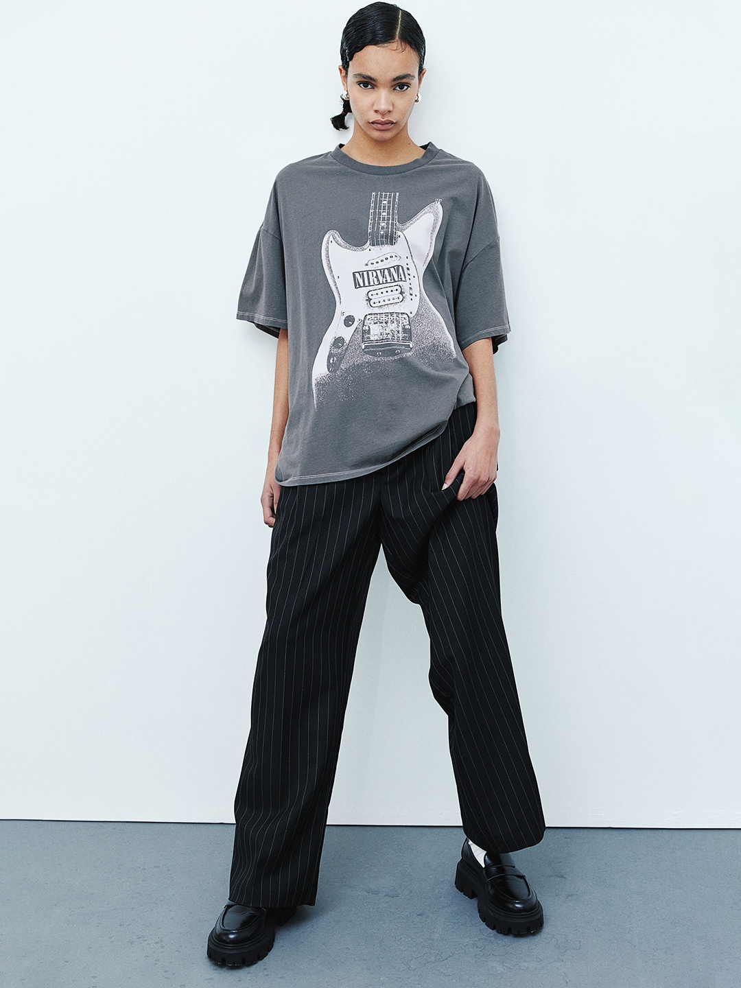 

H&M Oversized Printed T-Shirt, Grey