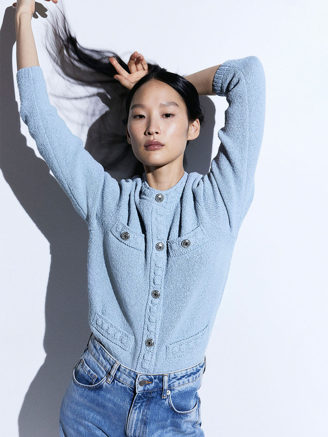 

H&M Textured-Knit Cardigan Sweater, Blue
