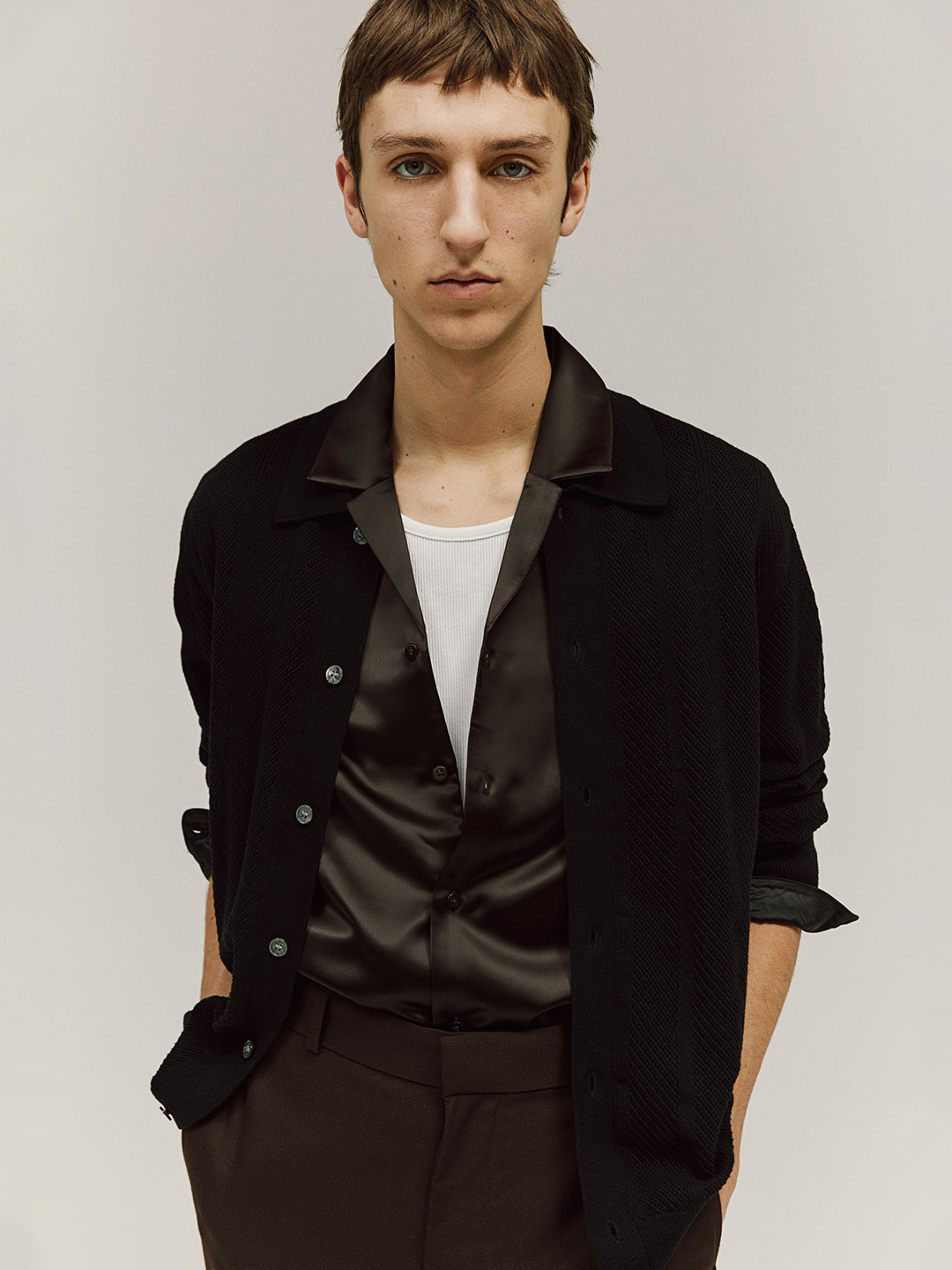 

H&M Regular Fit Textured Knit Cardigan, Black