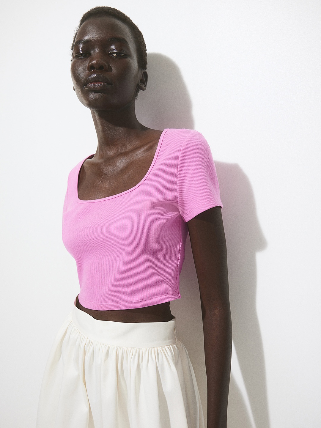 

H&M Women Short Jersey Top, Pink