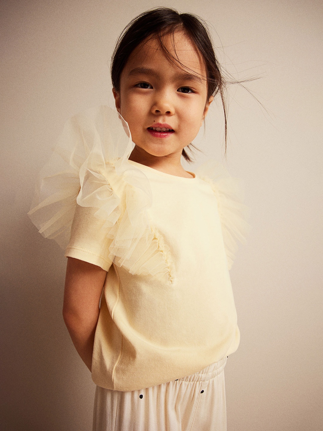 

H&M Girls Flounce-Trimmed Top, Yellow