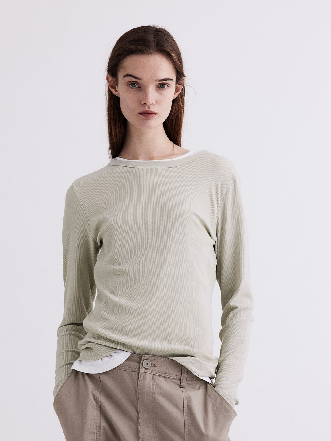 

H&M Ribbed Modal-Blend Top, Sea green