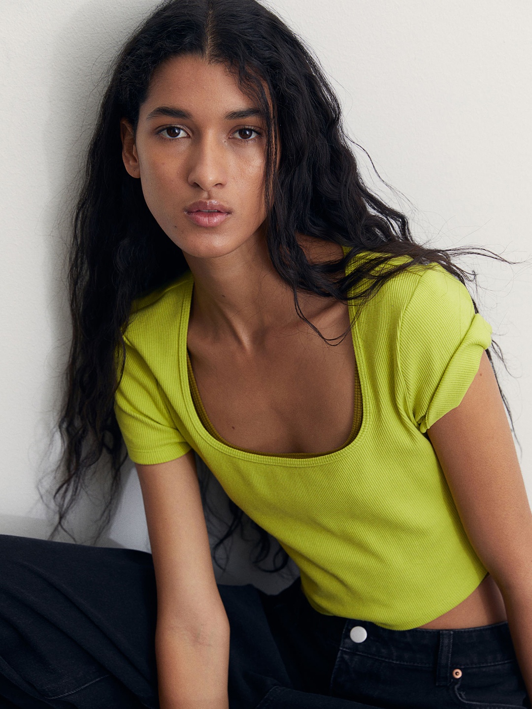 

H&M Short Jersey Top, Green