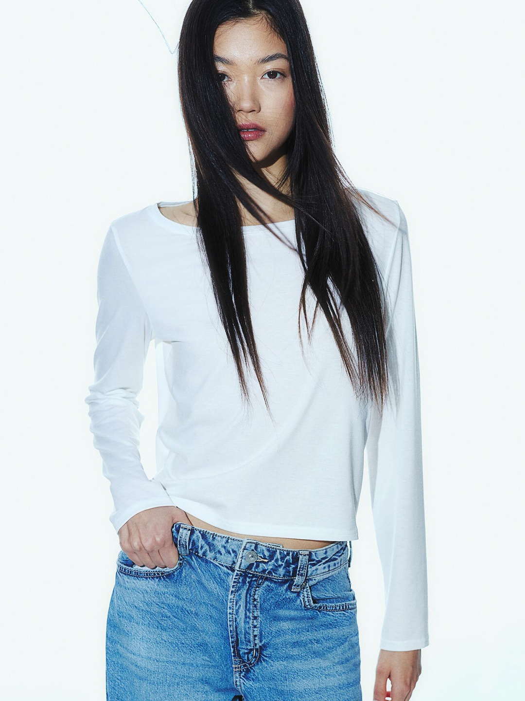 

H&M Sheer Boat-Neck Top, White