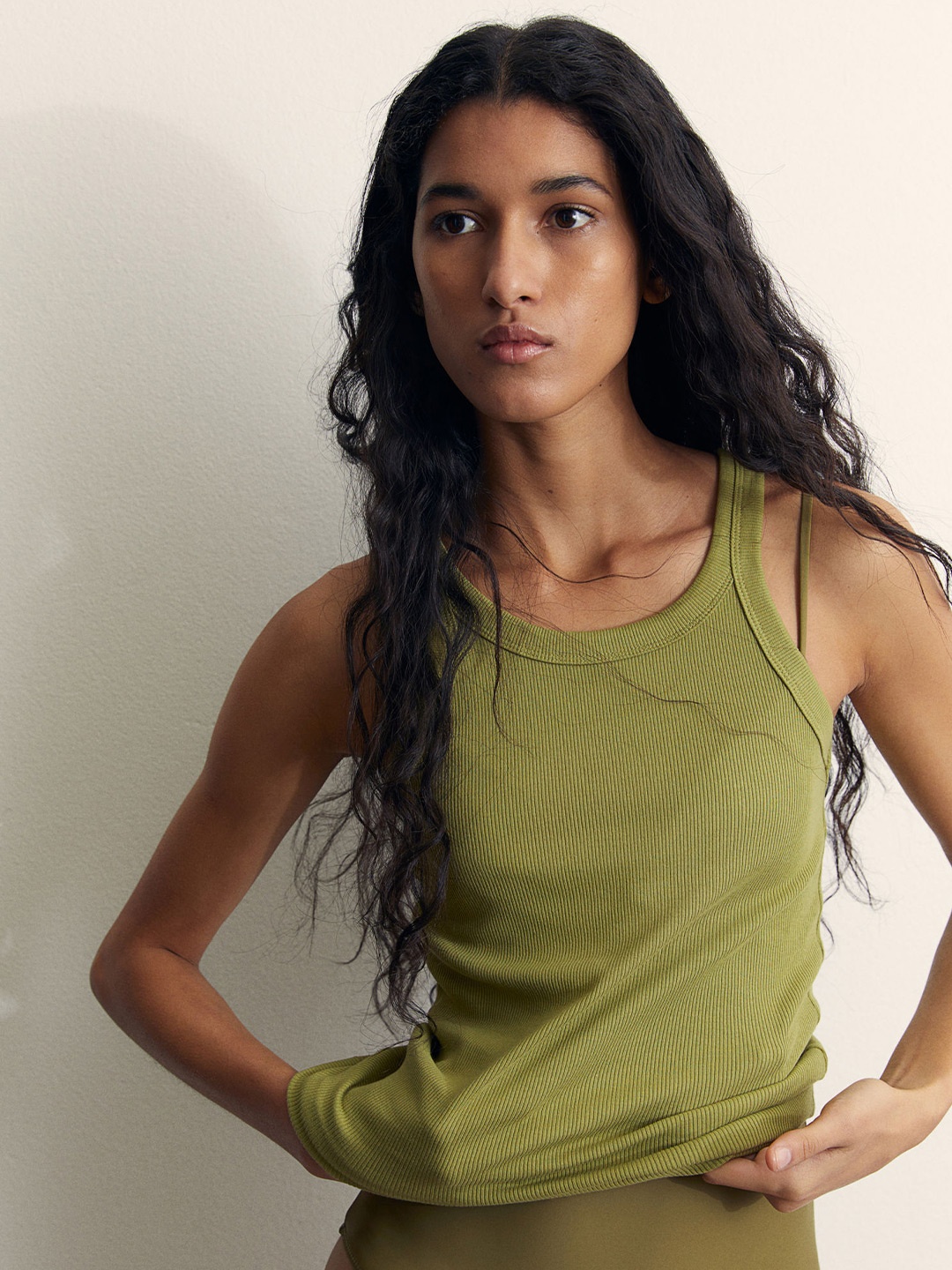 

H&M Ribbed Vest Top, Green