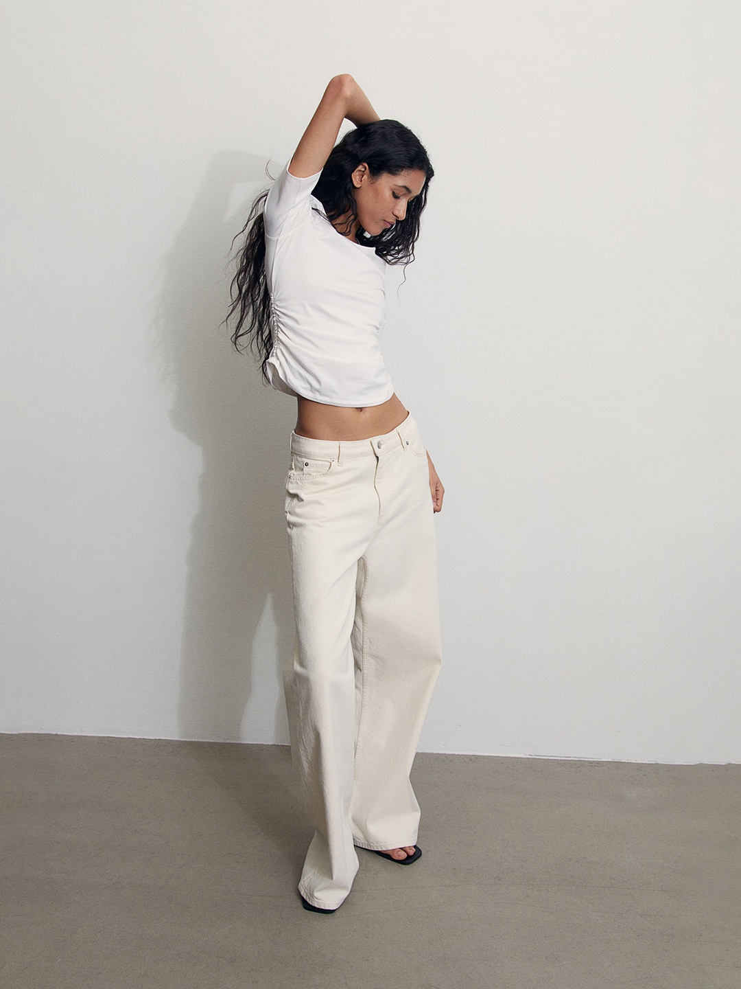 

H&M Draped Cotton Top, White