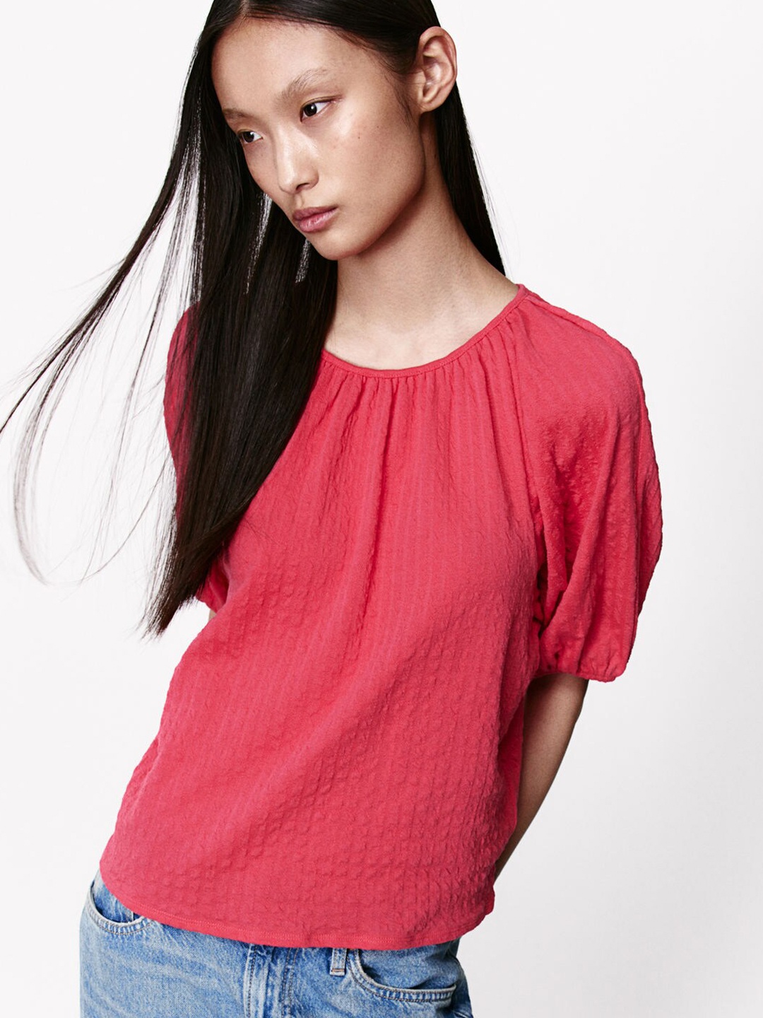 

H&M Textured-Weave Top, Pink