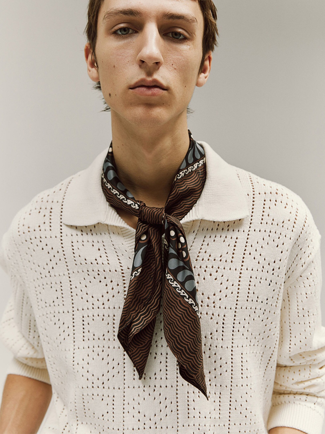 

H&M Loose Fit Crochet-Look Polo Shirt, White