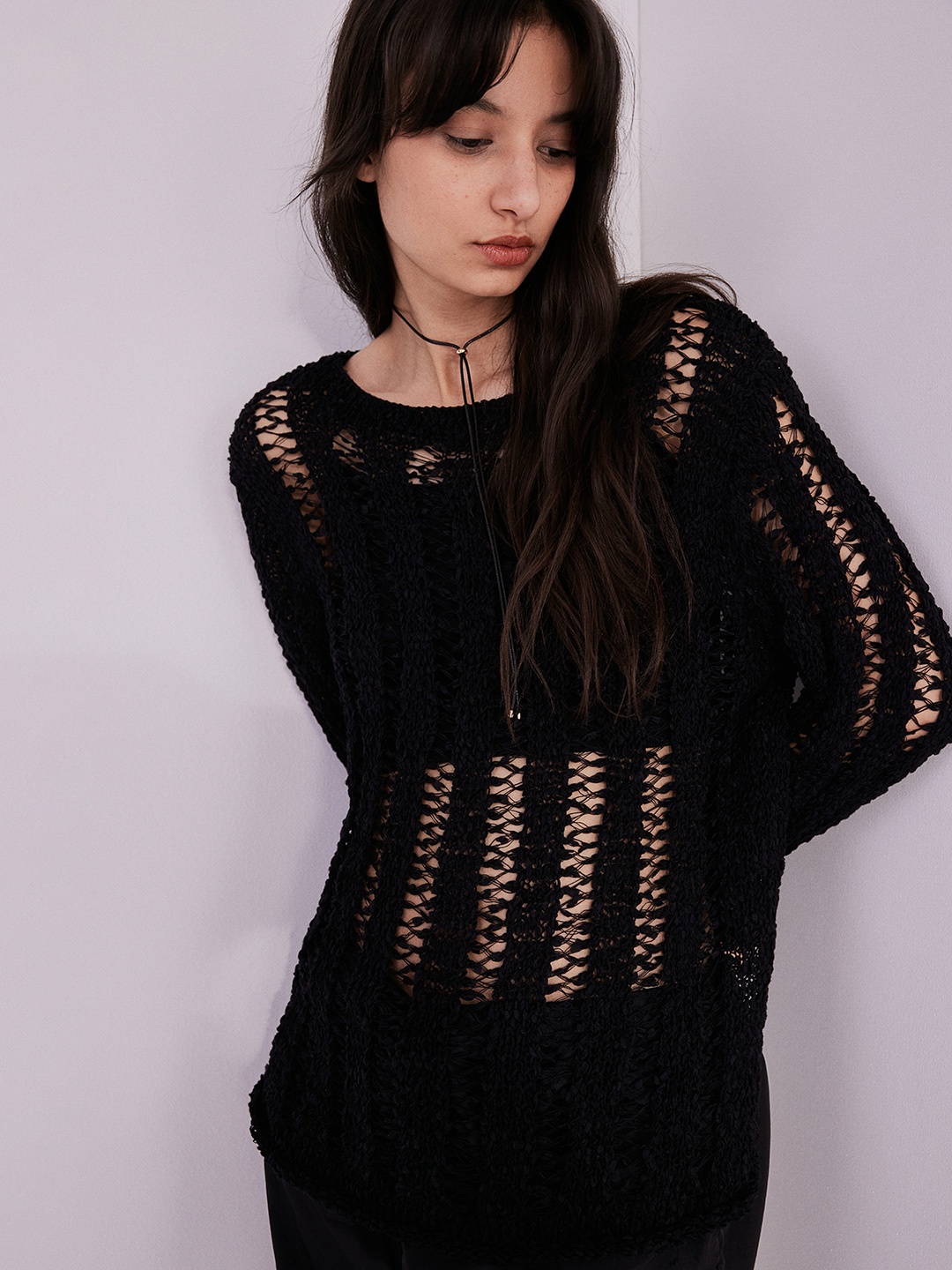 

H&M Women Ladder-Stitch-Look Jumper, Black