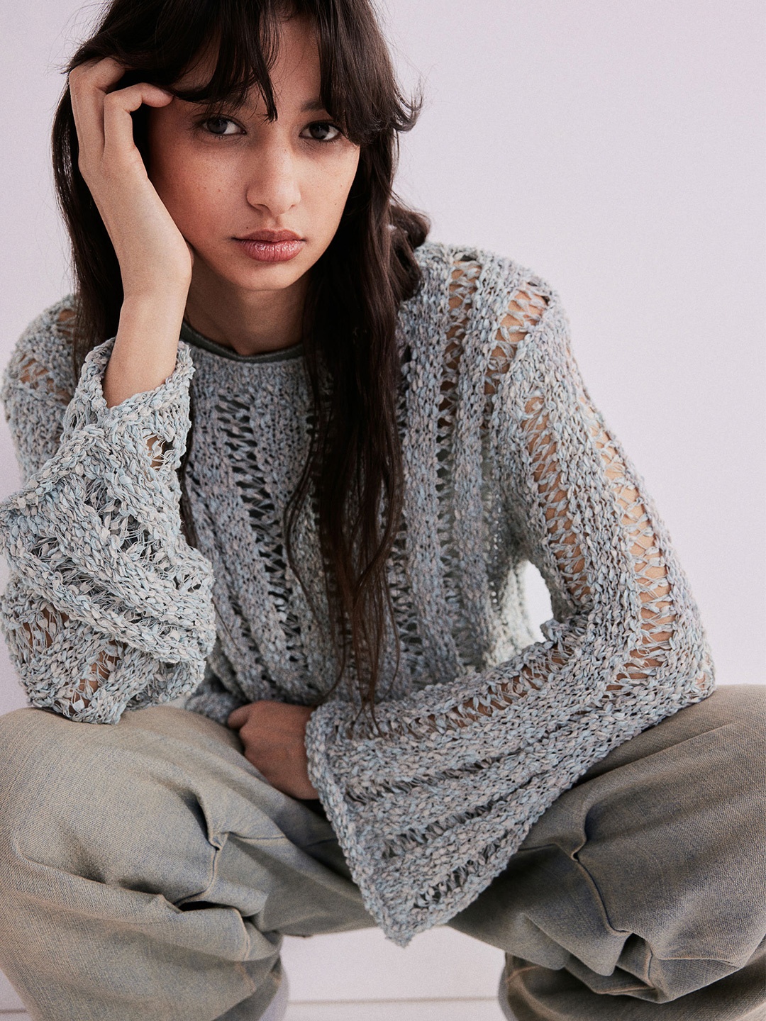

H&M Ladder Stitch Look Jumper, Turquoise blue