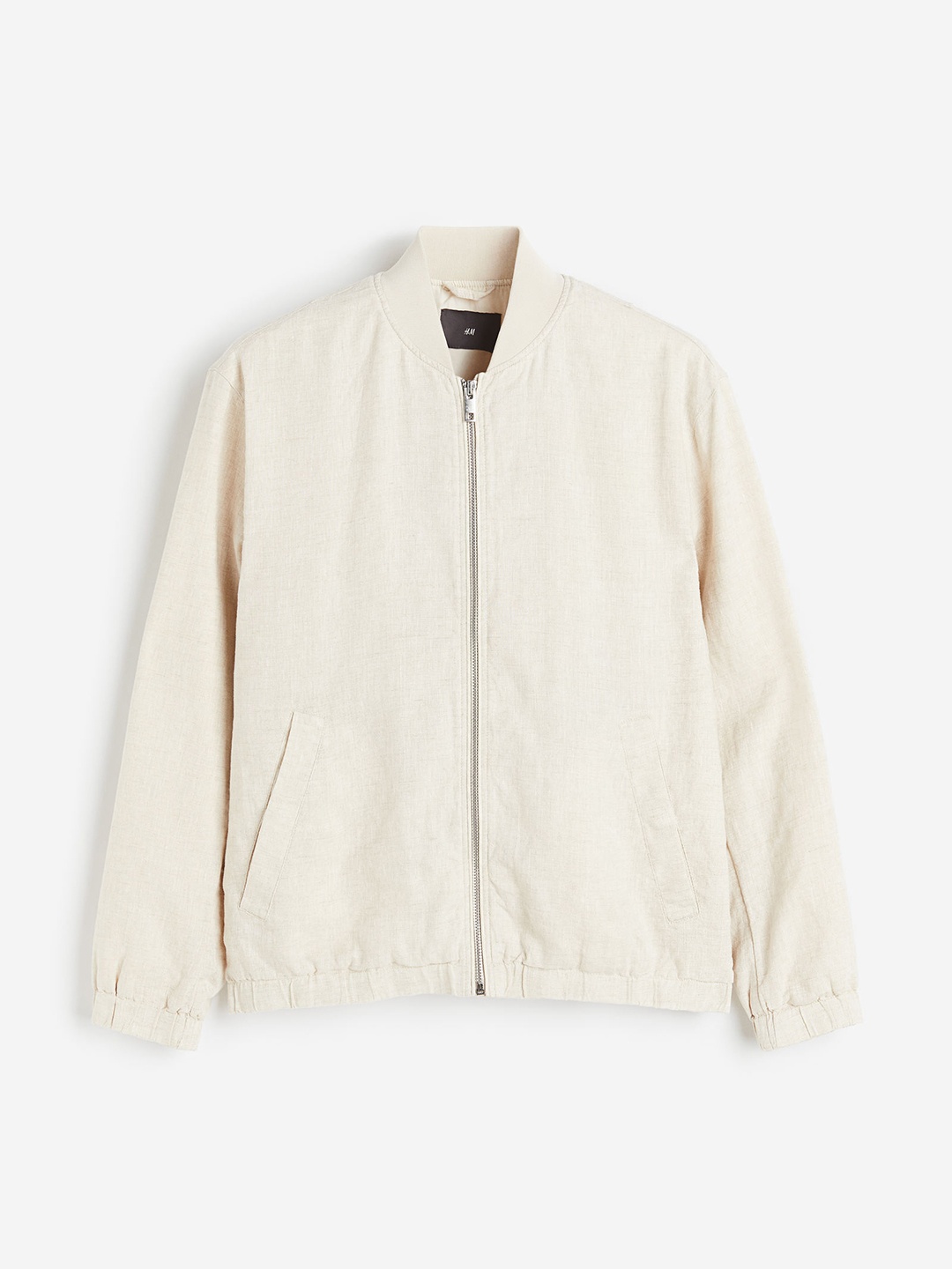 

H&M Men Regular Fit Linen Bomber Jacket, Beige