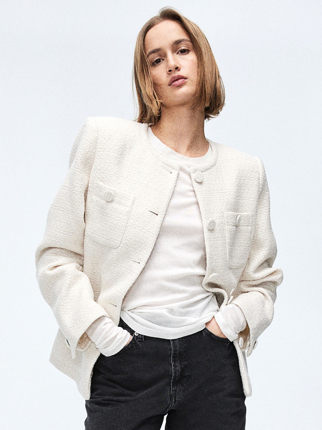 

H&M Textured-Weave Jacket, White