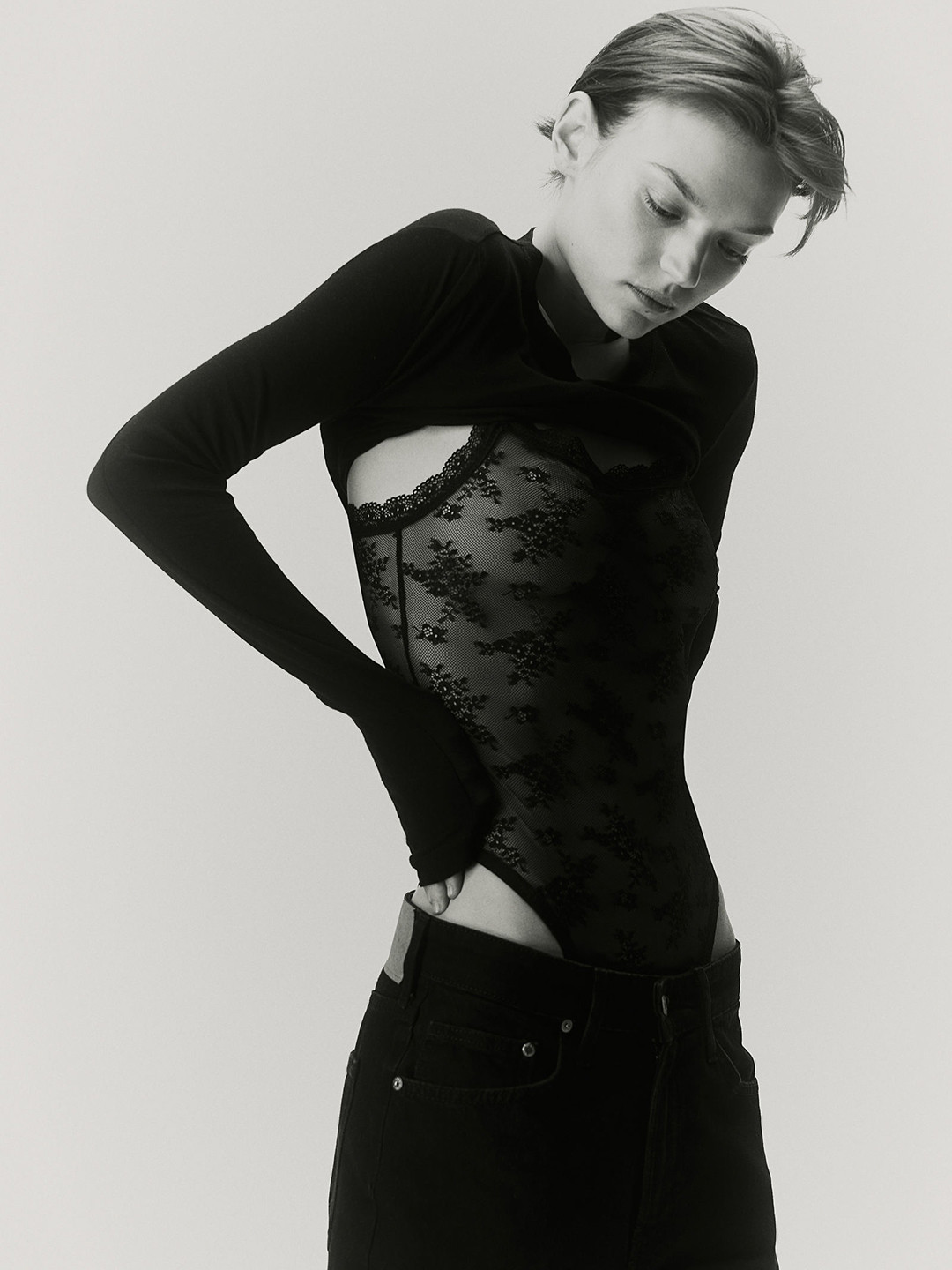 

H&M Lace-Trimmed Pyjama Body, Black