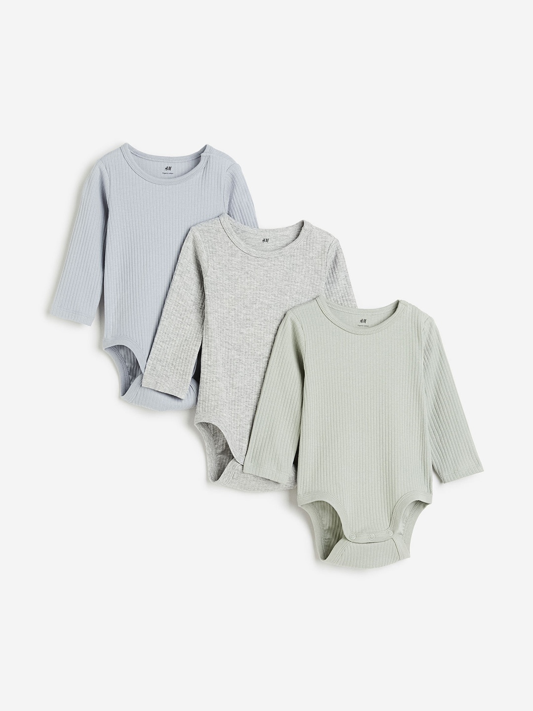 

H&M Girls 3-Pack Ribbed Bodysuits, Blue