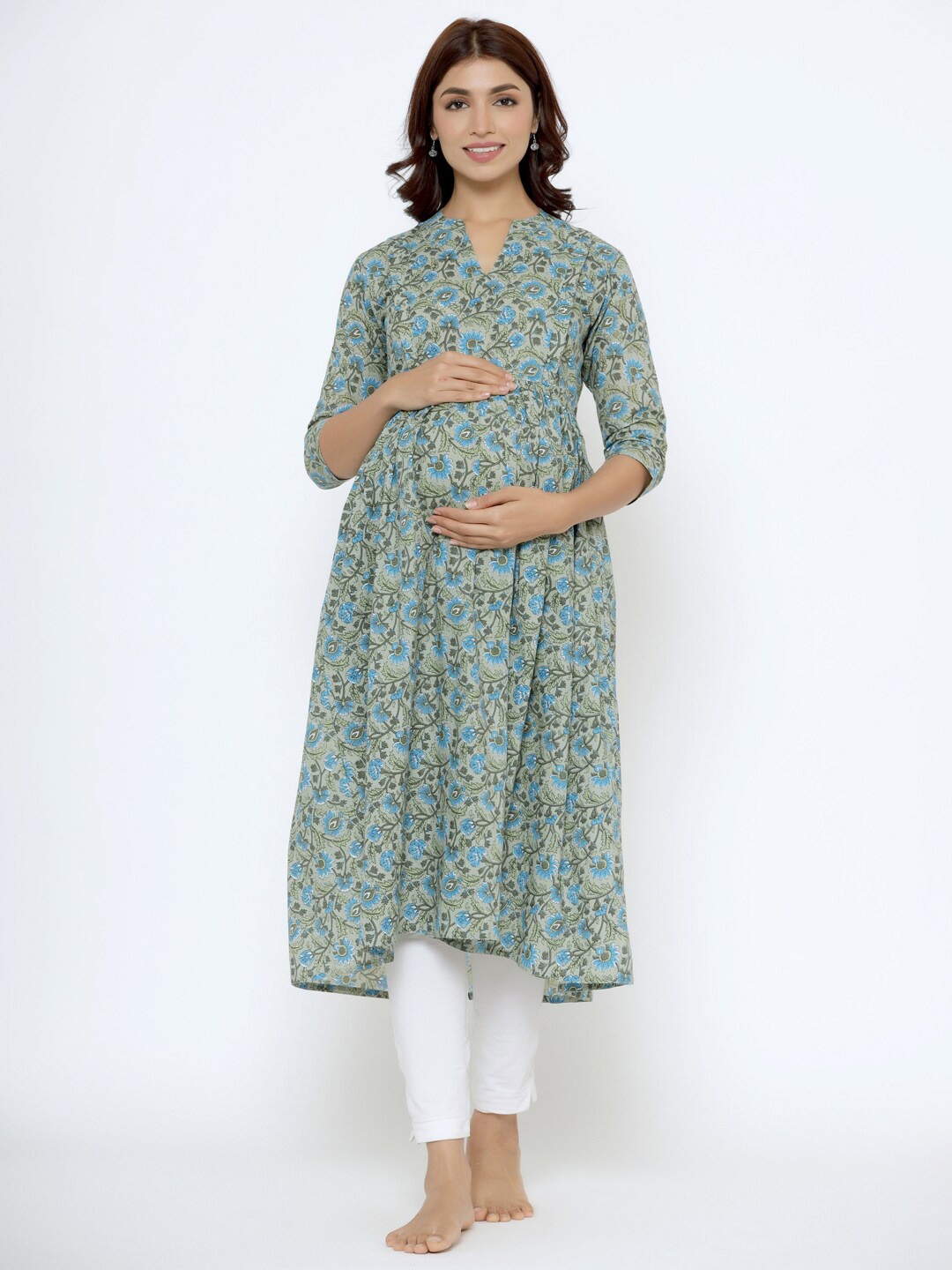 

CRAFIQA Floral Printed Pure Cotton Maternity Kurta, Grey