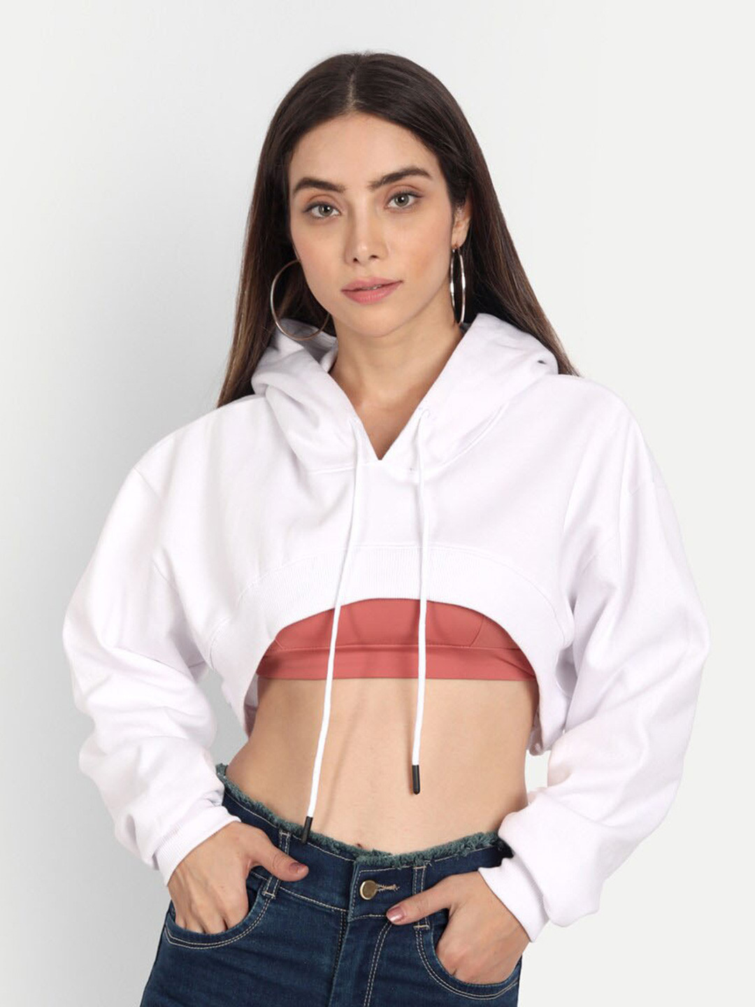 

COLOR CAPITAL Oversized Cropped Hooded Sweatshirt, White