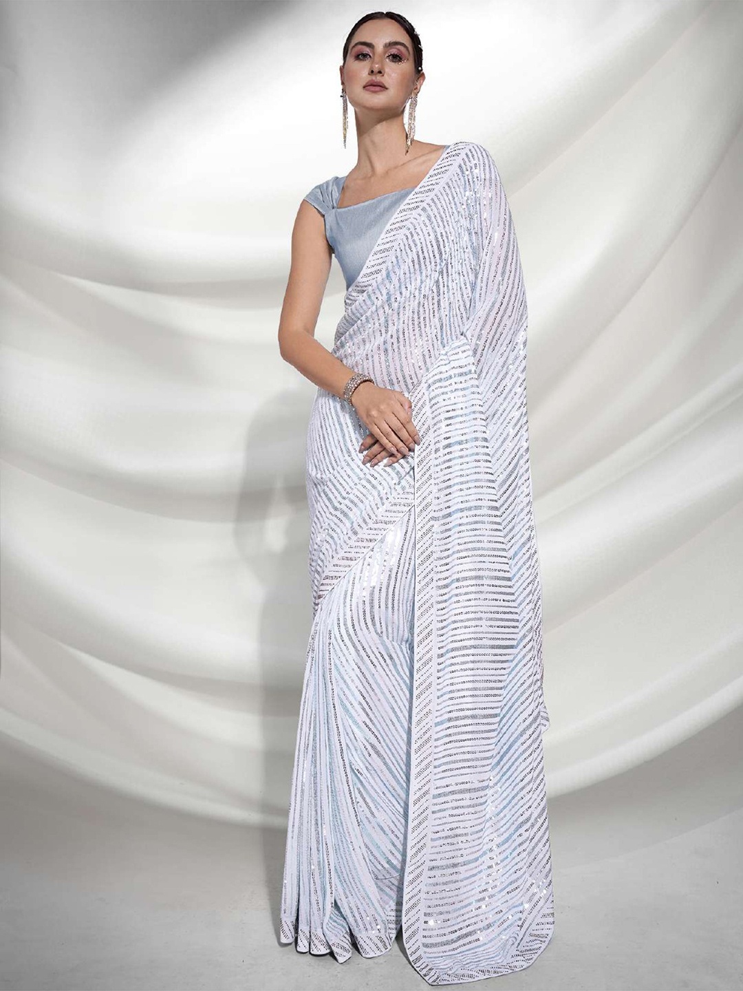 

Angroop Woven Design Embellished Sequinned Pure Georgette Saree, Blue