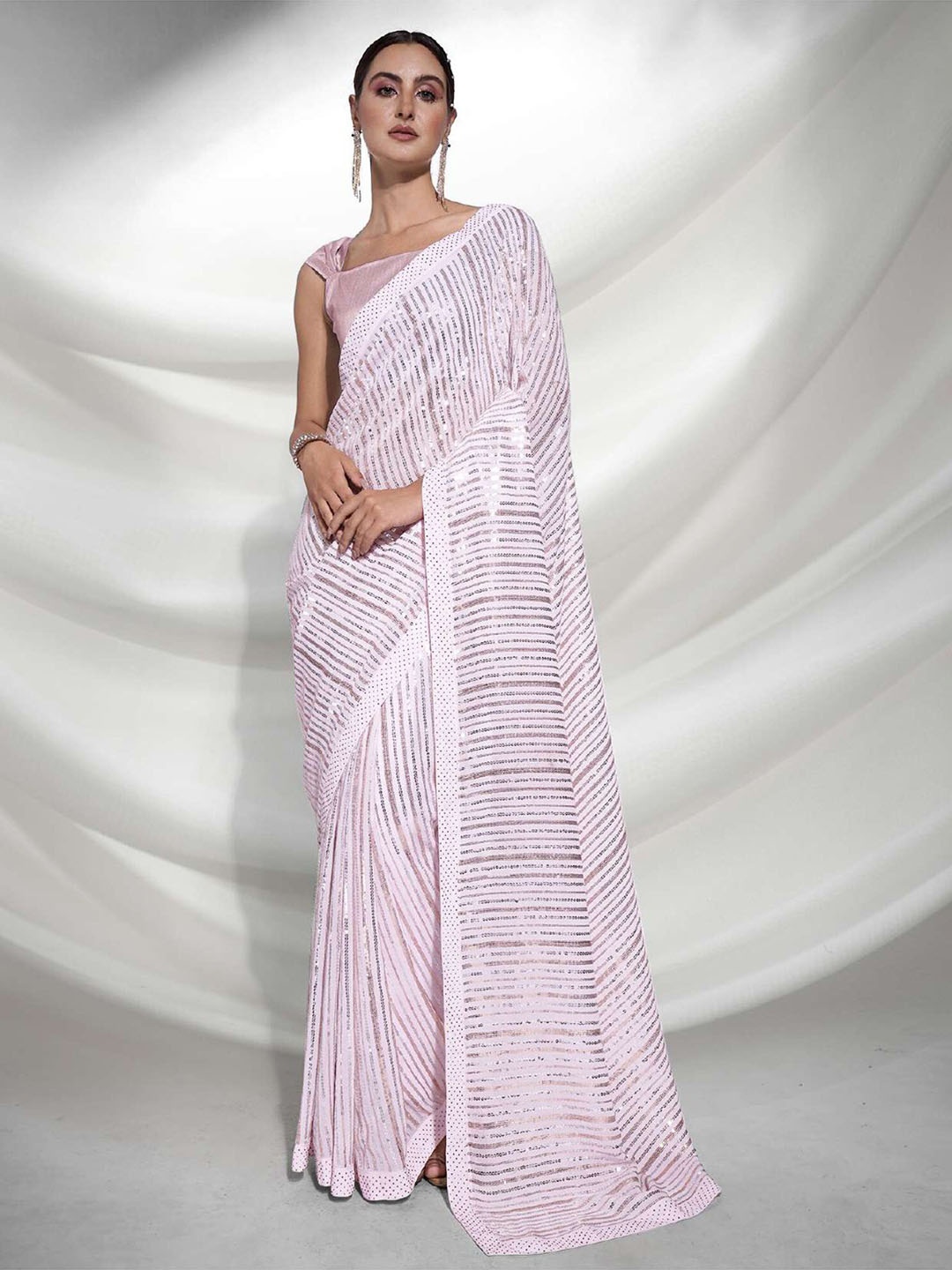 

Angroop Embellished Sequinned Pure Georgette Saree, Pink