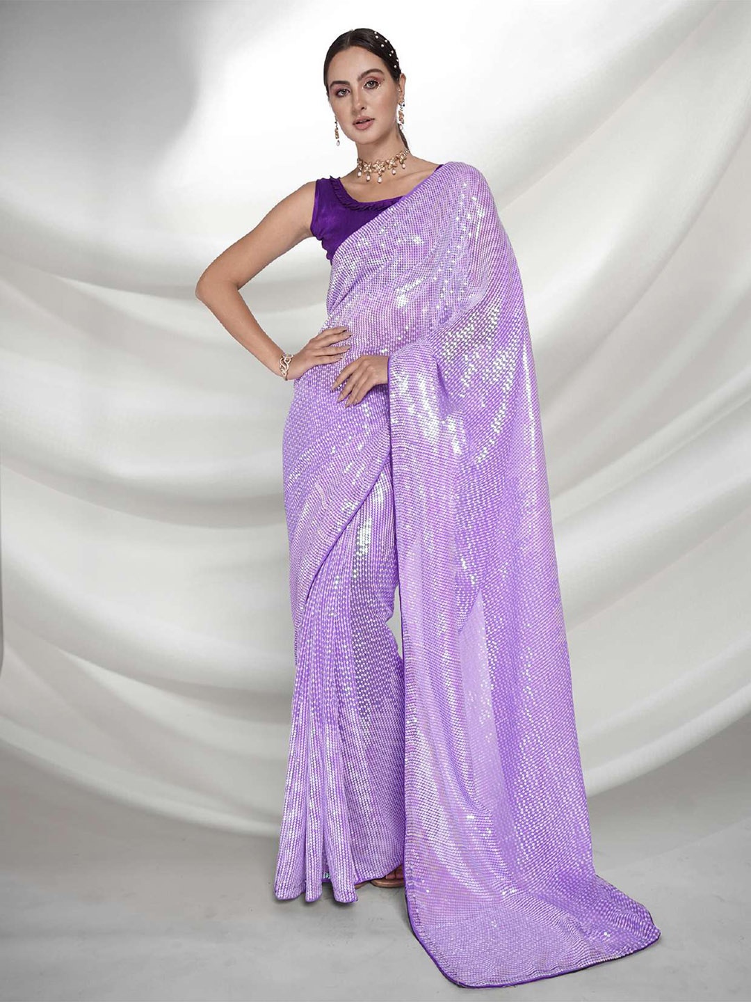 

Angroop Woven Design Embellished Sequinned Pure Georgette Saree, Purple