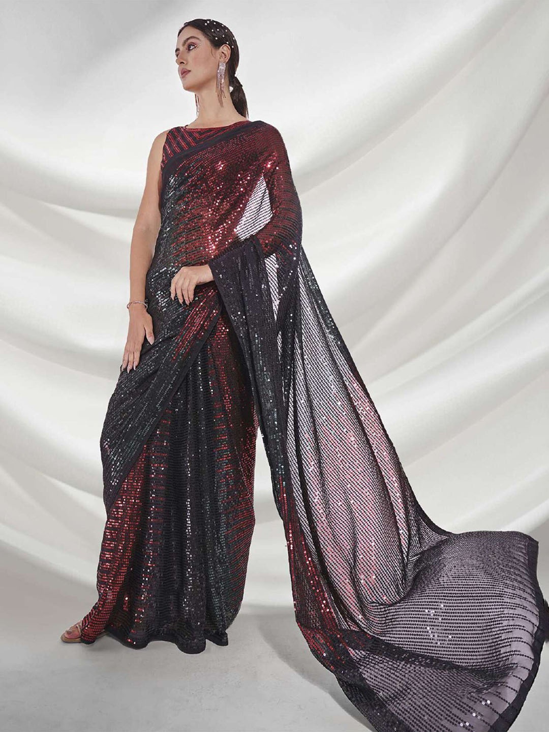 

Angroop Black Embellished Sequinned Pure Georgette Saree