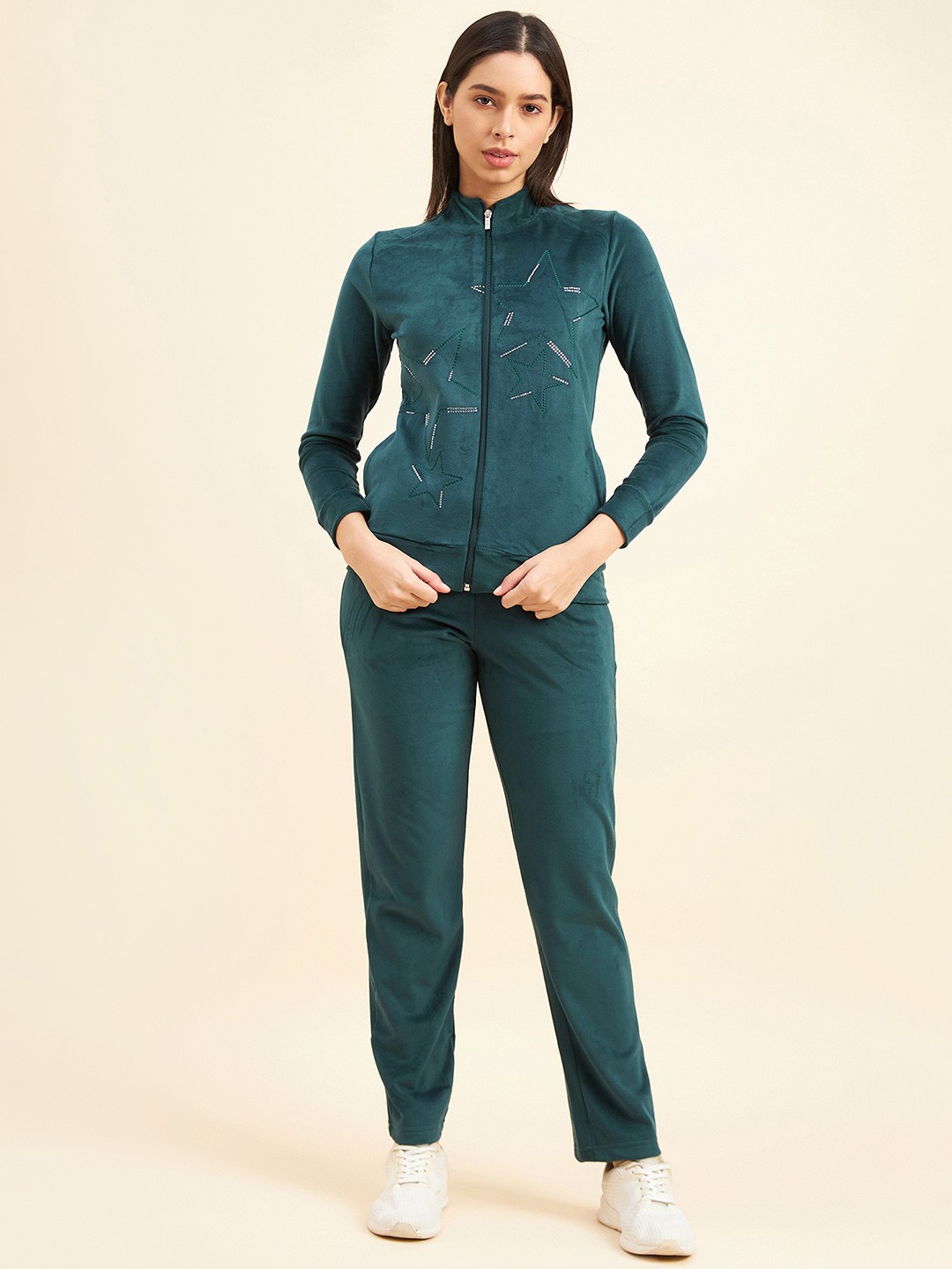 

Sweet Dreams Self Design Mock Collar Tracksuit, Green