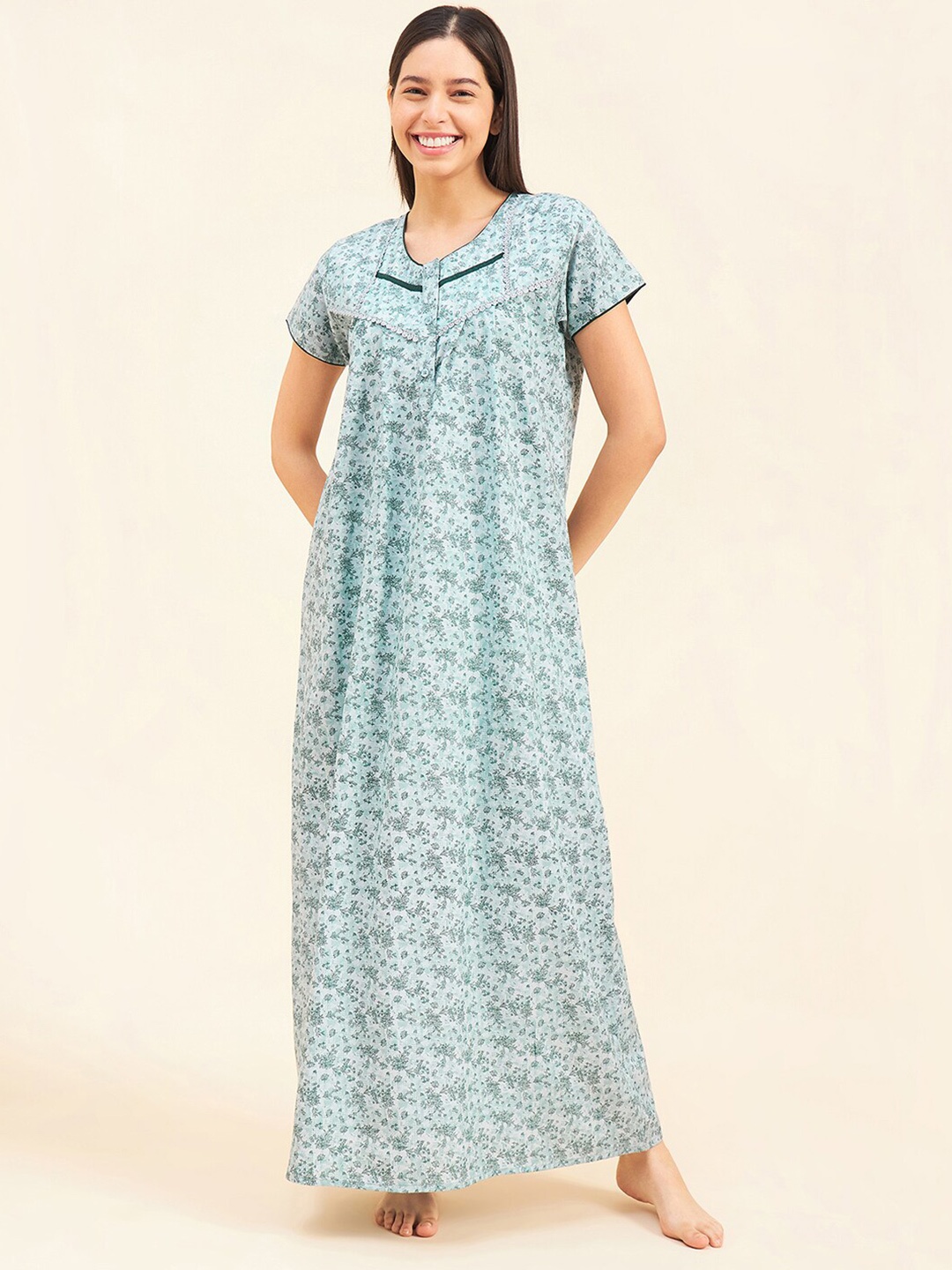 

Sweet Dreams Green Printed Maxi Nightdress